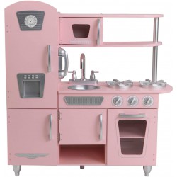 Cocina de juguete de madera vintage rosa para niños con teléfono incluido para juegos de dramatizaciòn , Color Rosa